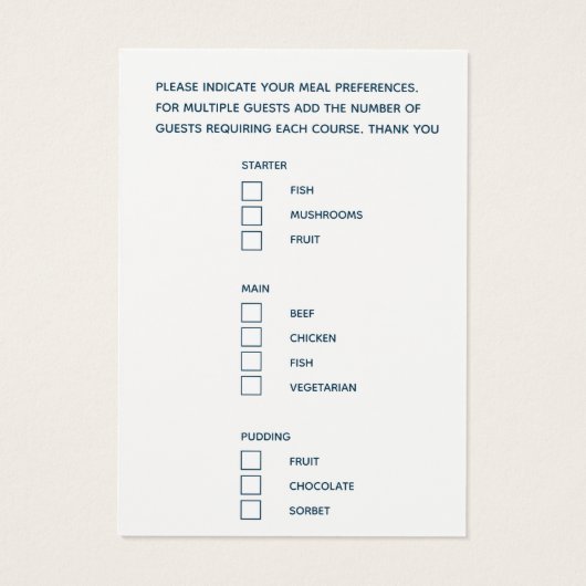 Hochzeitsmahlzeit Wahl kleine Karten mit graublaue (Rückseite)