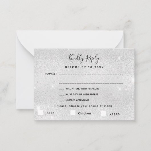 Hochzeitsmahlzeiten im Silver Glitzer UAWG Mitteilungskarte (Vorderseite)