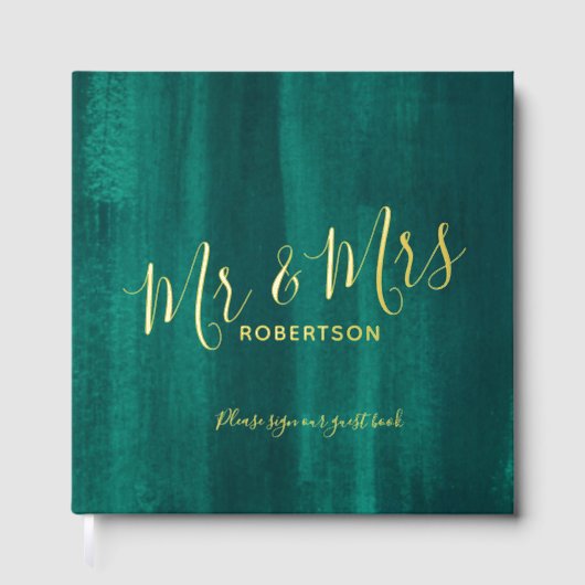 Hochzeitsmaragdgrün und echtes Gold Foil Gästebuch (Vorderseite)