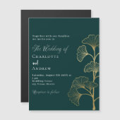 Hochzeitsmaragdgrüne Ginkgo verlasse Goldluxus Magneteinladung (Vorne/Hinten)