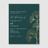 Hochzeitsmaragdgrüne Ginkgo verlasse Goldluxus Magneteinladung (Vorderseite)