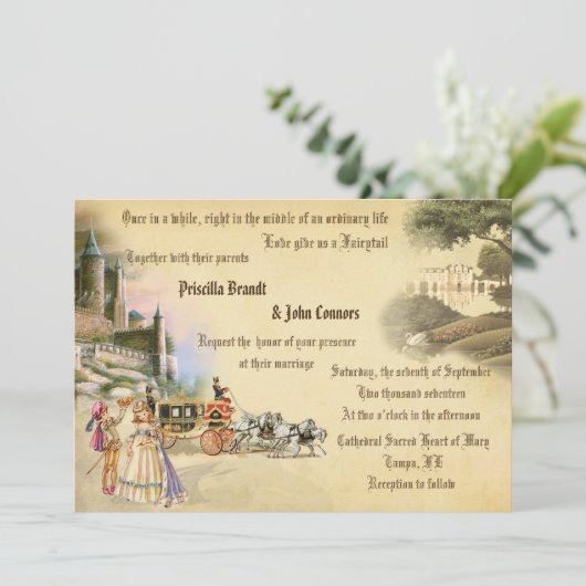 Hochzeitsmärchen, einzigartige Schöpfung, romantis Einladung (Stehend Vorderseite)