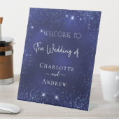 Hochzeitsmarineblau Glitzern willkommen Sockelschild (In Situ)
