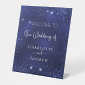 Hochzeitsmarineblau Glitzern willkommen Sockelschild (Vorderseite)