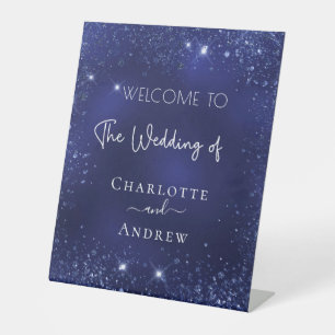 Hochzeitsmarineblau Glitzern willkommen Sockelschild