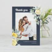 Hochzeitsmarineblau Roses Foto Dankeskarte (Stehend Vorderseite)