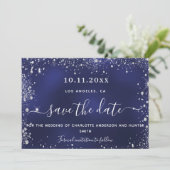 Hochzeitsmarineblau-Silberblauer Glitzer QR-Code Save The Date (Stehend Vorderseite)