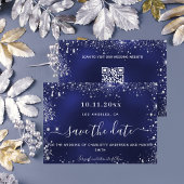 Hochzeitsmarineblau-Silberblauer Glitzer QR-Code Save The Date