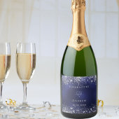 Hochzeitsmarinebrüdchen Silberblauer Glitzer Schaumweinetikett