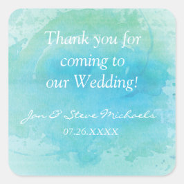 Hochzeitsmarkierungen für Wasserfarben am Strand Quadratischer Aufkleber