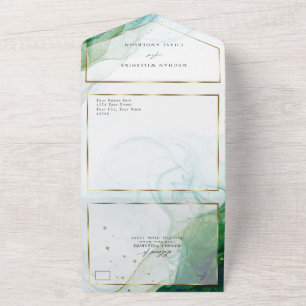 Hochzeitsmarmor Kelly Grün Türkis Alkohol-Tinte  All In One Einladung