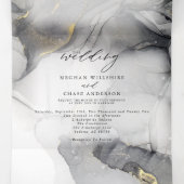 Hochzeitsmarmor Schwarz Gold Alkohol Tinte Tri-Fal Dreifach Gefaltete Einladung (Innenseite Mitte)