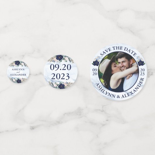 Hochzeitsmarmormor-Foto SAVE THE DATE Konfetti (Rückseiten)