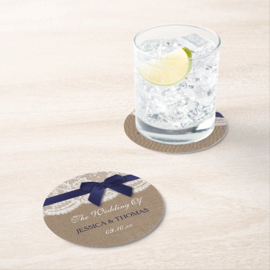 Hochzeitsmarsch auf Burlap & Lace Runder Pappuntersetzer (Vor Ort)