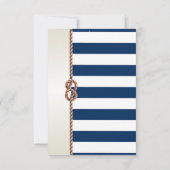 Hochzeitsmarschbahn am Strand, gestreifter Empfang Einladung (Rückseite)