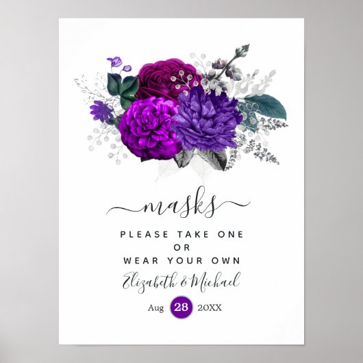 Hochzeitsmasken für Royal Lila und Silver Floral Poster (Vorne)