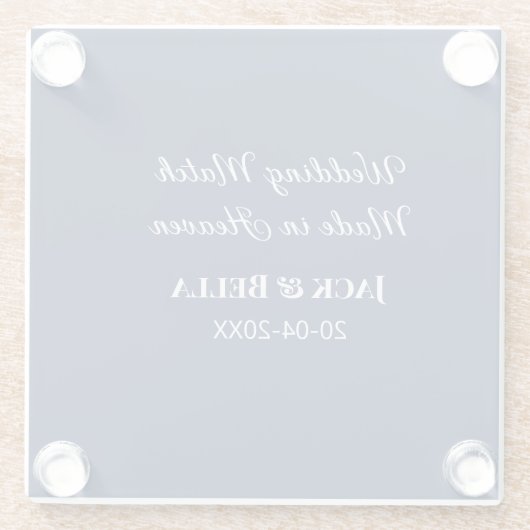 Hochzeitsmatte aus Himmelsblau in den Gastgeschenk Glasuntersetzer (Rückseite)