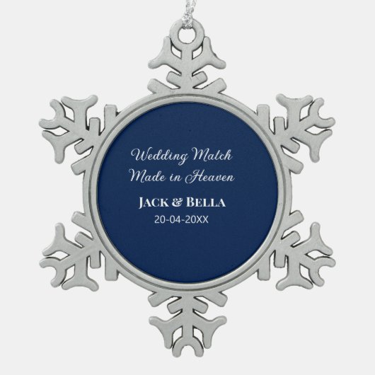 Hochzeitsmatte aus Himmelsblau in den Gastgeschenk Schneeflocken Zinn-Ornament (Vorderseite)