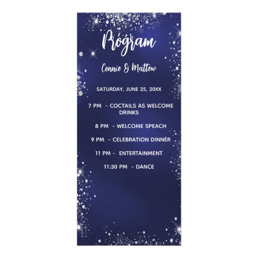 Hochzeitsmenü Abendmenü blau silber Werbekarte (Vorne)