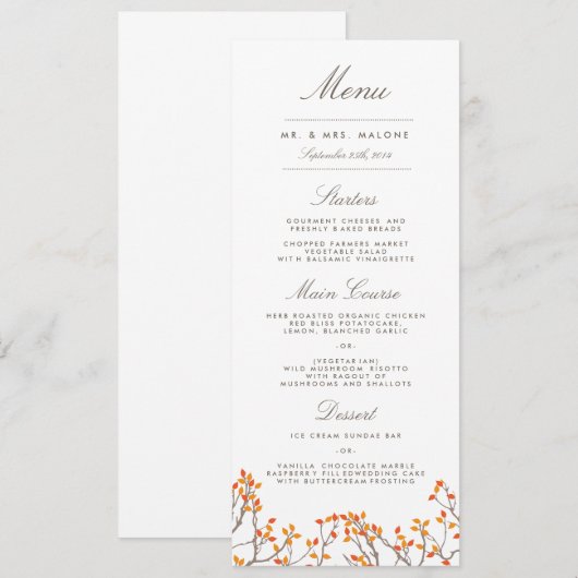 Hochzeitsmenü am Abend Menükarte (Vorne/Hinten)