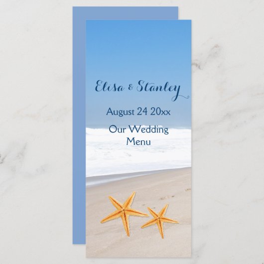 Hochzeitsmenü am Strand für Starfish Paare Menükarte (Vorne/Hinten)