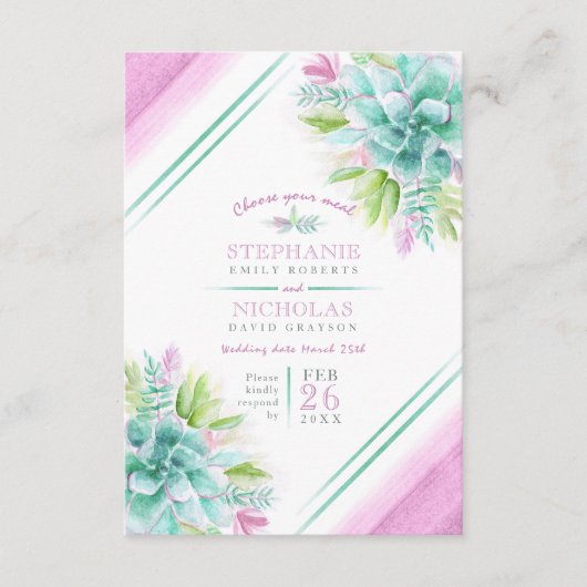 Hochzeitsmenü Auswahl üppig rosa grüne Hochzeit Begleitkarte (Vorderseite)