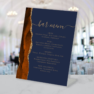 Hochzeitsmenü Bar Burnt Orange Gold Agate Navy Blu Sockelschild