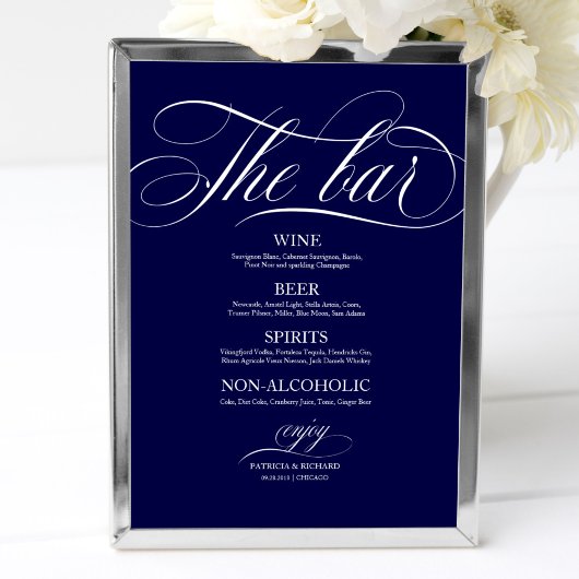 Hochzeitsmenü Bar Sign Chic Schwarz und Weiß Poster