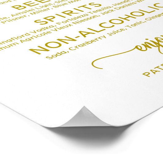 Hochzeitsmenü Bar signieren Rustikale Chic Calligr Poster (Ecke)