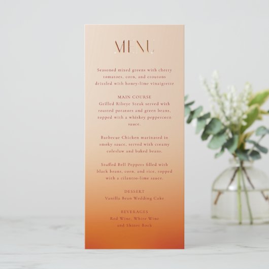 Hochzeitsmenü bei Sonnenuntergang Menükarte (Stehend Vorderseite)