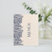 Hochzeitsmenü Beige Linen & Dunkelblaue Spitzen (Stehend Vorderseite)