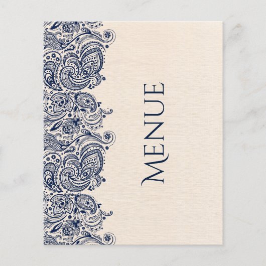 Hochzeitsmenü Beige Linen & Dunkelblaue Spitzen (Vorderseite)
