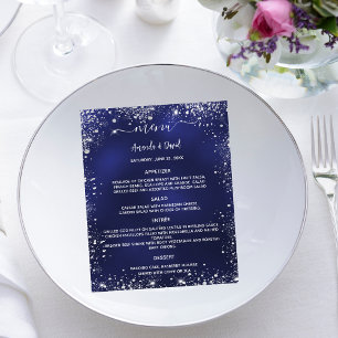 Hochzeitsmenü, blau-weißer Glitzer