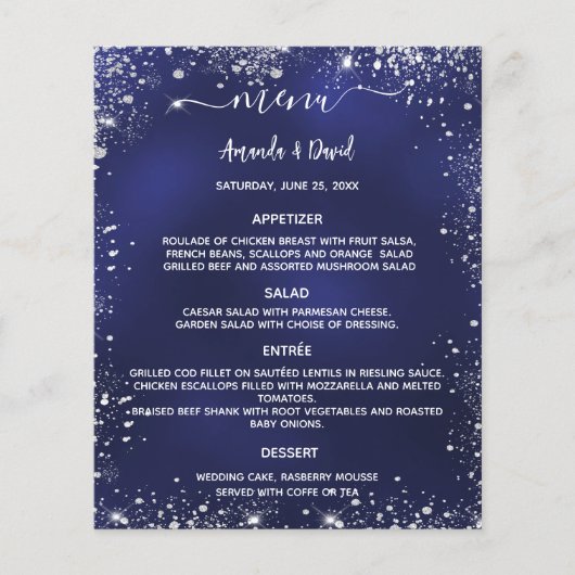 Hochzeitsmenü, blau-weißer Glitzer (Vorderseite)