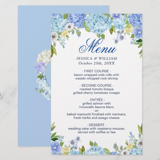 Hochzeitsmenü Blaue Hydrangea Blumengrün (Vorne/Hinten)