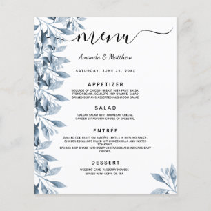 Hochzeitsmenü blaue weiße botanische Floralien