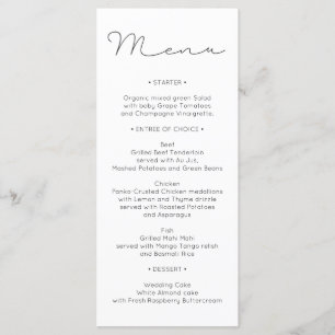 Hochzeitsmenü - Brautparty Menu - Light Menükarte