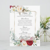 Hochzeitsmenü | Burgund und Elfenbein Menükarte (Stehend Vorderseite)