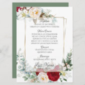 Hochzeitsmenü | Burgund und Elfenbein Menükarte (Vorne/Hinten)