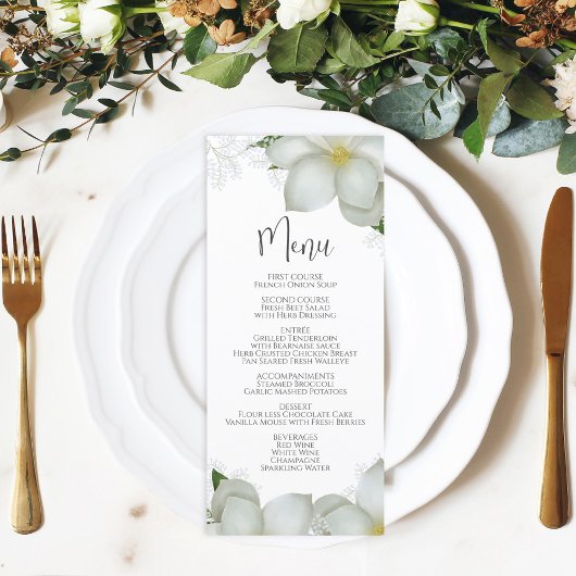 Hochzeitsmenü Calligrafie Floral Magnolia Menükarte