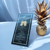 Hochzeitsmenü Chic Gold Ananas Couple Navy Blue Menükarte