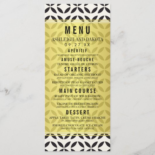 Hochzeitsmenü | Creme & Schwarzes geometrisches Mu Menükarte (Vorderseite)