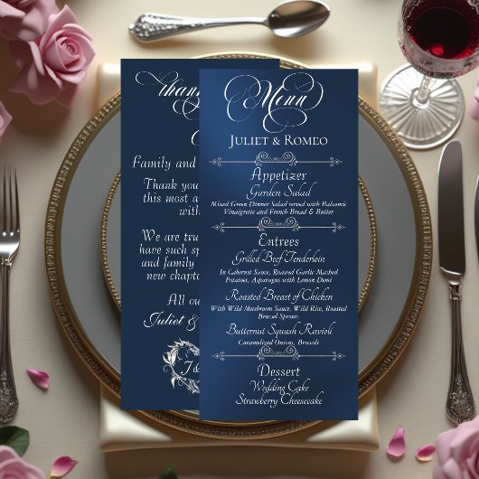 Hochzeitsmenü & Dankeschön - Blau Menükarte