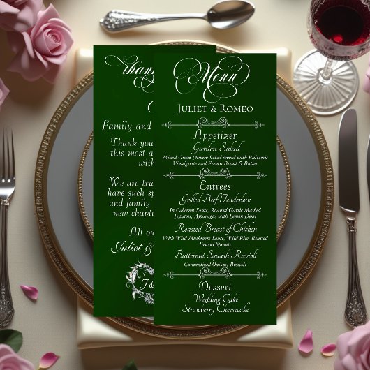 Hochzeitsmenü & Dankeschön - Smaragd Menükarte