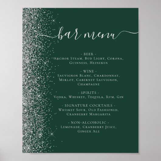 Hochzeitsmenü "Dark Green Silver Glitzer" Poster (Vorne)