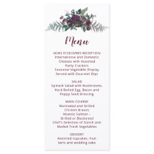 Hochzeitsmenü der Blume Watercolor Burgundy und Gr