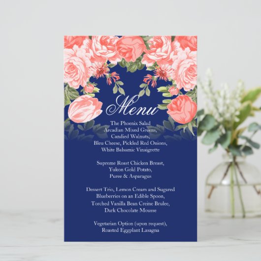 Hochzeitsmenü der botanischen Blume Dark Blue und (Stehend Vorderseite)