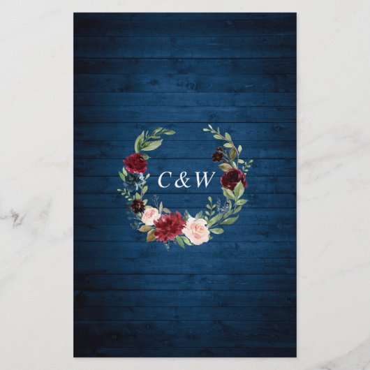 Hochzeitsmenü der Burgundy Navy Blush (Rückseite)