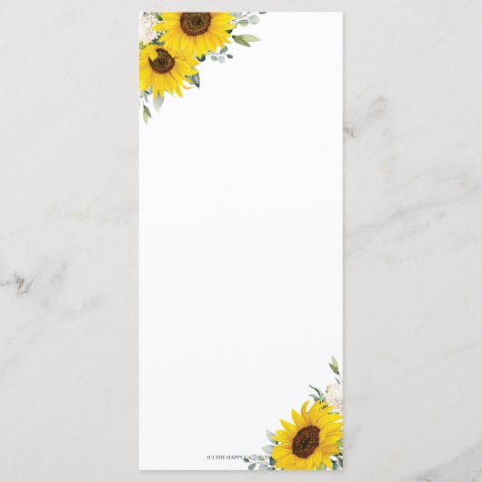 Hochzeitsmenü der eleganten Sonnenblumen Programm (Rückseite)