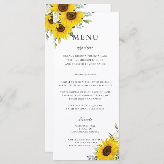 Hochzeitsmenü der eleganten Sonnenblumen Programm (Vorne/Hinten)